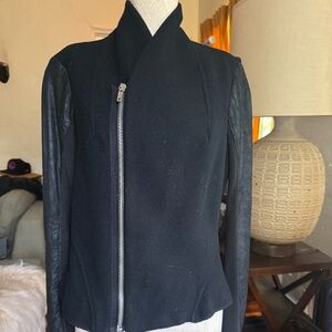 Rick Owens Asymetrical wool and leather zippered jacket